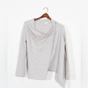 Garnet Hill Asymmetrical Cashmere Wrap Textured Cardigan Sweater Grey Sz Medium